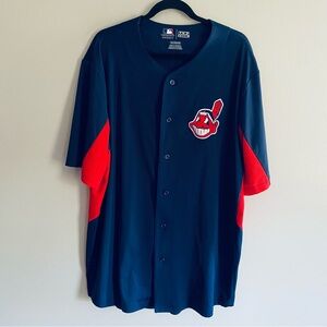 MLB Cleveland Indians Men's Blue & Red Short Sleeve Jersey Shirt Top Size 2XL